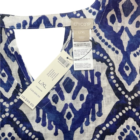 Chico's Washed Linen Poncho in Blue and White Pattern - Size L/XL - Picture 5 of 8